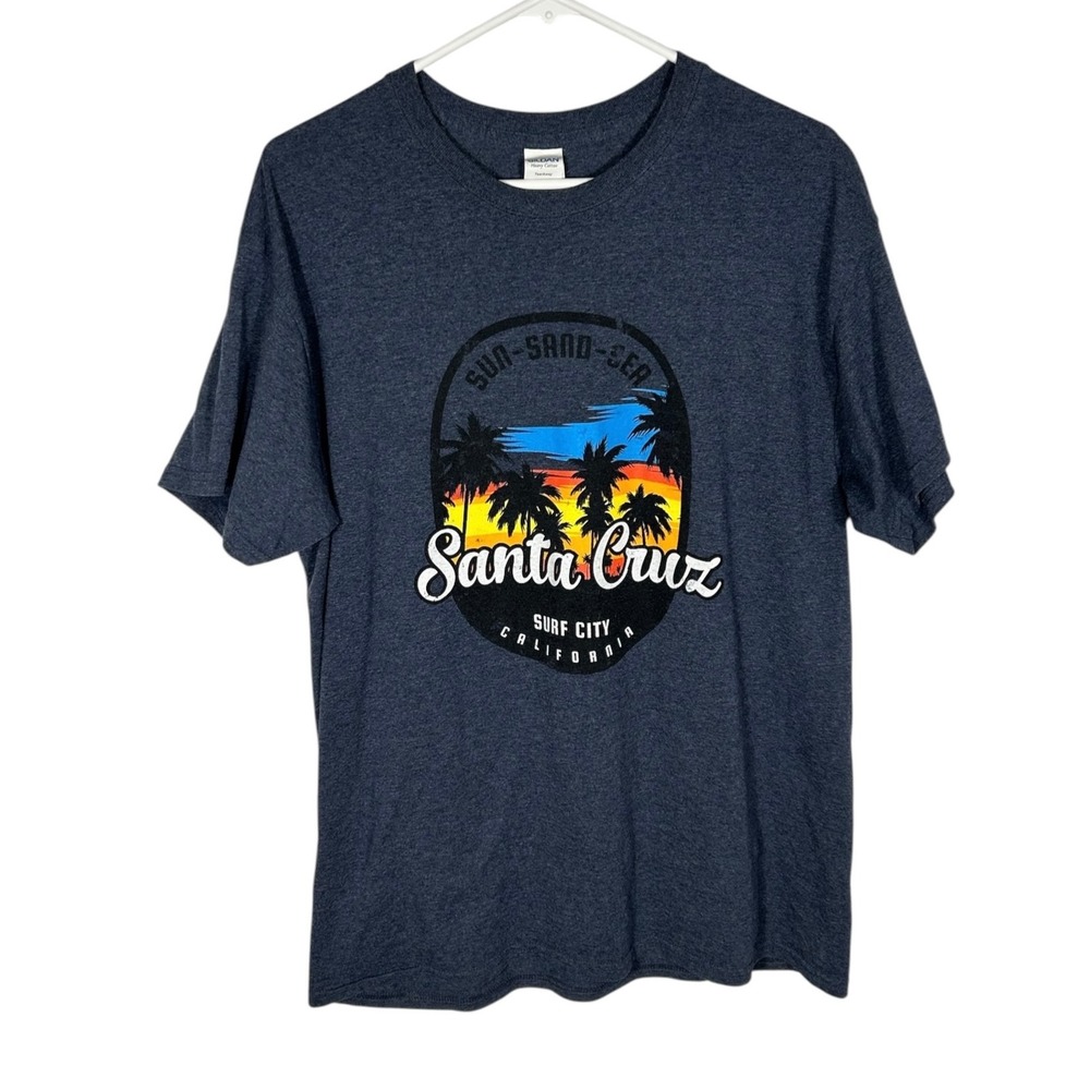 Gildan Santa Cruz Surf City California Graphic T-Shirt Mens Large Heather Navy